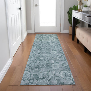 Piper Looms Chantille Floral ACN1939 Teal Machine Washable Area Rug Runner Lifestyle Image Feature