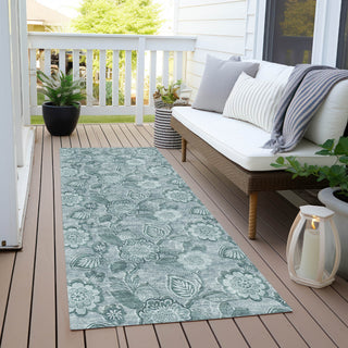 Piper Looms Chantille Floral ACN1939 Teal Machine Washable Area Rug Runner Outdoor Lifestyle Image Feature