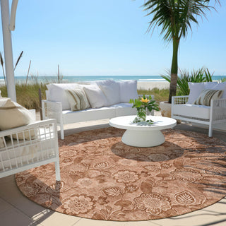 Piper Looms Chantille Floral ACN1939 Terracotta Machine Washable Area Rug Round Outdoor Lifestyle Image Feature