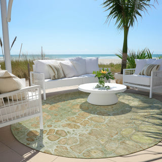 Piper Looms Chantille Abstract ACN1940 Aloe Machine Washable Area Rug Round Outdoor Lifestyle Image Feature