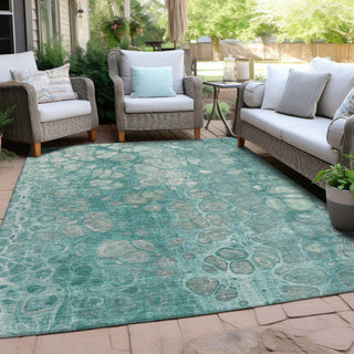 Piper Looms Chantille Abstract ACN1940 Aqua Machine Washable Area Rug Outdoor Lifestyle Image Feature