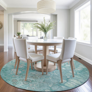 Piper Looms Chantille Abstract ACN1940 Aqua Machine Washable Area Rug Round Lifestyle Image Feature