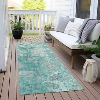 Piper Looms Chantille Abstract ACN1940 Aqua Machine Washable Area Rug Runner Outdoor Lifestyle Image Feature