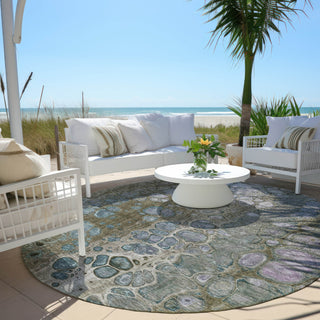 Piper Looms Chantille Abstract ACN1940 Brown Machine Washable Area Rug Round Outdoor Lifestyle Image Feature