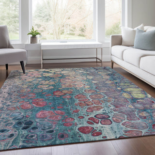 Piper Looms Chantille Abstract ACN1940 Teal Machine Washable Area Rug Lifestyle Image Feature