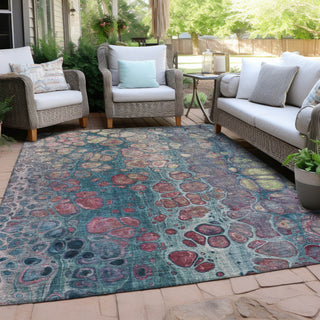 Piper Looms Chantille Abstract ACN1940 Teal Machine Washable Area Rug Outdoor Lifestyle Image Feature
