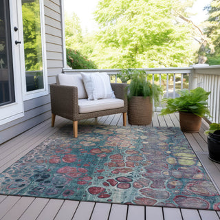 Piper Looms Chantille Abstract ACN1940 Teal Machine Washable Area Rug Outdoor Lifestyle Image Feature