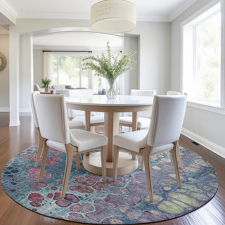 Piper Looms Chantille Abstract ACN1940 Teal Machine Washable Area Rug Round Lifestyle Image Feature