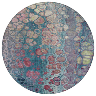Piper Looms Chantille Abstract ACN1940 Teal Machine Washable Area Rug Round Main Image