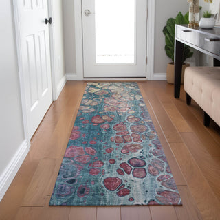 Piper Looms Chantille Abstract ACN1940 Teal Machine Washable Area Rug Runner Lifestyle Image Feature