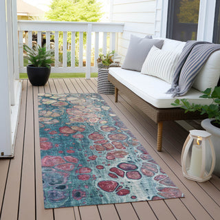 Piper Looms Chantille Abstract ACN1940 Teal Machine Washable Area Rug Runner Outdoor Lifestyle Image Feature
