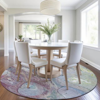 Piper Looms Chantille Abstract ACN1941 Blue Machine Washable Area Rug Round Lifestyle Image Feature
