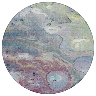 Piper Looms Chantille Abstract ACN1941 Blue Machine Washable Area Rug Round Main Image