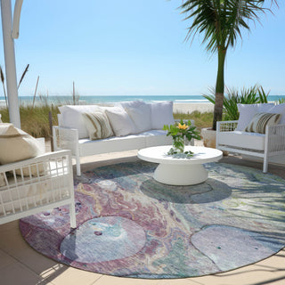 Piper Looms Chantille Abstract ACN1941 Blue Machine Washable Area Rug Round Outdoor Lifestyle Image Feature