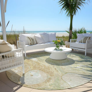Piper Looms Chantille Abstract ACN1941 Linen Machine Washable Area Rug Round Outdoor Lifestyle Image Feature