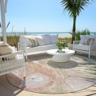 Piper Looms Chantille Abstract ACN1941 Salmon Machine Washable Area Rug Round Outdoor Lifestyle Image Feature