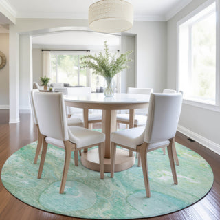 Piper Looms Chantille Abstract ACN1941 Teal Machine Washable Area Rug Round Lifestyle Image Feature