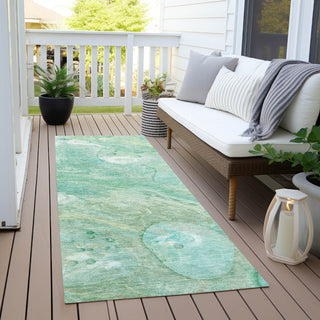 Piper Looms Chantille Abstract ACN1941 Teal Machine Washable Area Rug Runner Outdoor Lifestyle Image Feature