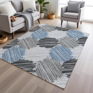 Piper Looms Chantille Geometric ACN1942 Blue Machine Washable Area Rug Lifestyle Image Feature