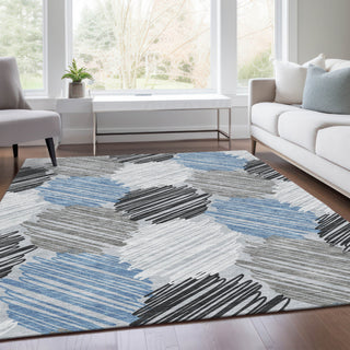 Piper Looms Chantille Geometric ACN1942 Blue Machine Washable Area Rug Lifestyle Image Feature
