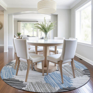 Piper Looms Chantille Geometric ACN1942 Blue Machine Washable Area Rug Round Lifestyle Image Feature