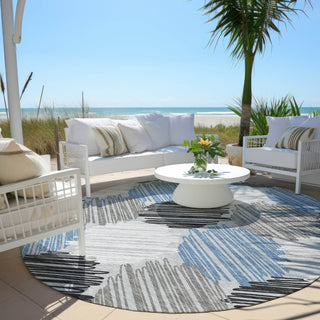 Piper Looms Chantille Geometric ACN1942 Blue Machine Washable Area Rug Round Outdoor Lifestyle Image Feature