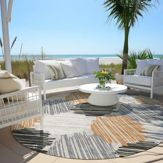 Piper Looms Chantille Geometric ACN1942 Copper Machine Washable Area Rug Round Outdoor Lifestyle Image Feature