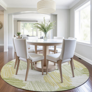 Piper Looms Chantille Geometric ACN1942 Green Machine Washable Area Rug Round Lifestyle Image Feature