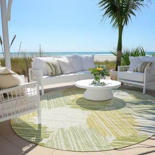 Piper Looms Chantille Geometric ACN1942 Green Machine Washable Area Rug Round Outdoor Lifestyle Image Feature