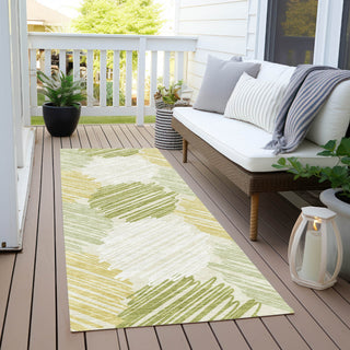 Piper Looms Chantille Geometric ACN1942 Green Machine Washable Area Rug Runner Outdoor Lifestyle Image Feature