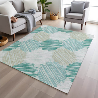 Piper Looms Chantille Geometric ACN1942 Teal Machine Washable Area Rug Lifestyle Image Feature
