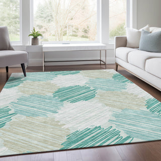 Piper Looms Chantille Geometric ACN1942 Teal Machine Washable Area Rug Lifestyle Image Feature