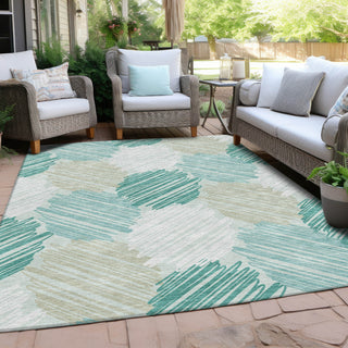 Piper Looms Chantille Geometric ACN1942 Teal Machine Washable Area Rug Outdoor Lifestyle Image Feature