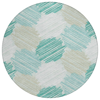 Piper Looms Chantille Geometric ACN1942 Teal Machine Washable Area Rug Round Main Image