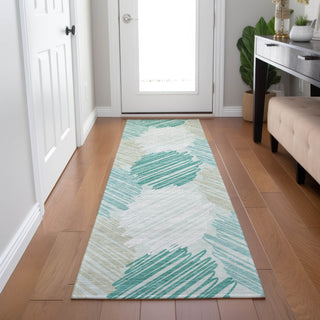 Piper Looms Chantille Geometric ACN1942 Teal Machine Washable Area Rug Runner Lifestyle Image Feature