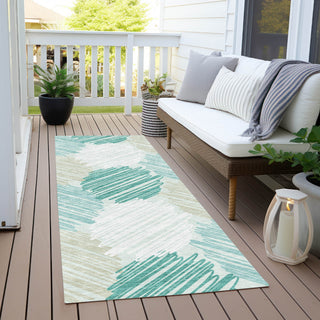 Piper Looms Chantille Geometric ACN1942 Teal Machine Washable Area Rug Runner Outdoor Lifestyle Image Feature