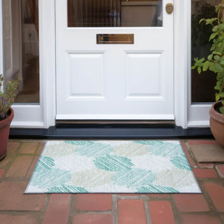 Piper Looms Chantille Geometric ACN1942 Teal Machine Washable Area Rug Scatter Outdoor Lifestyle Image Feature