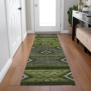 Piper Looms Chantille Tribal ACN1943 Aloe Machine Washable Area Rug Runner Lifestyle Image Feature