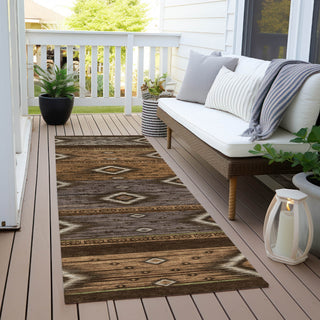 Piper Looms Chantille Tribal ACN1943 Chocolate Machine Washable Area Rug Runner Outdoor Lifestyle Image Feature