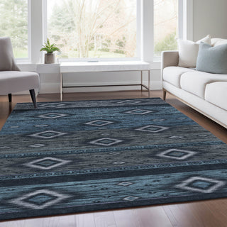 Piper Looms Chantille Tribal ACN1943 Teal Machine Washable Area Rug Lifestyle Image Feature