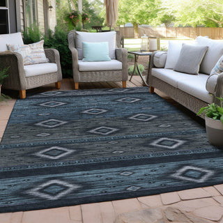 Piper Looms Chantille Tribal ACN1943 Teal Machine Washable Area Rug Outdoor Lifestyle Image Feature