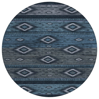Piper Looms Chantille Tribal ACN1943 Teal Machine Washable Area Rug Round Main Image