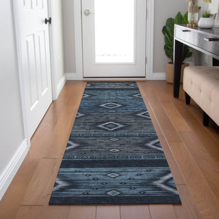 Piper Looms Chantille Tribal ACN1943 Teal Machine Washable Area Rug Runner Lifestyle Image Feature