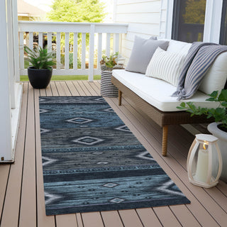 Piper Looms Chantille Tribal ACN1943 Teal Machine Washable Area Rug Runner Outdoor Lifestyle Image Feature