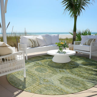 Piper Looms Chantille Panels ACN1944 Aloe Machine Washable Area Rug Round Outdoor Lifestyle Image Feature