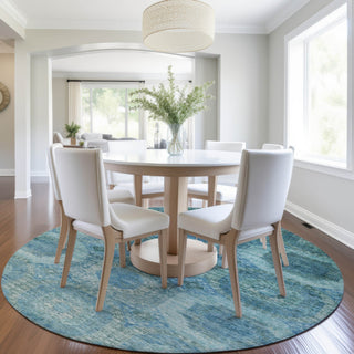 Piper Looms Chantille Panels ACN1944 Blue Machine Washable Area Rug Round Lifestyle Image Feature