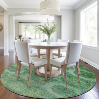 Piper Looms Chantille Panels ACN1944 Emerald Machine Washable Area Rug Round Lifestyle Image Feature