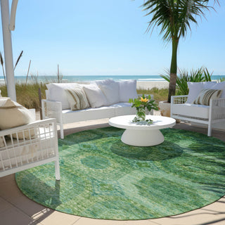 Piper Looms Chantille Panels ACN1944 Emerald Machine Washable Area Rug Round Outdoor Lifestyle Image Feature