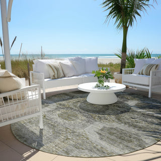 Piper Looms Chantille Panels ACN1944 Pewter Machine Washable Area Rug Round Outdoor Lifestyle Image Feature