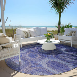 Piper Looms Chantille Panels ACN1944 Purple Machine Washable Area Rug Round Outdoor Lifestyle Image Feature